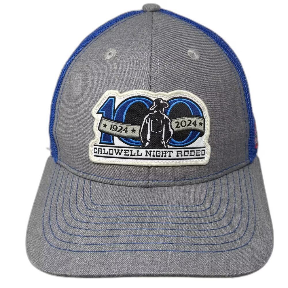 AMG Caldwell Night Rodeo 100th Anniversary Gray Blue Trucker Hat OS Adjustable